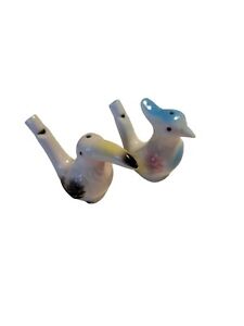 (2) Vintage Porcelain Pastel Bird Shaped Water Whistles Novelty Fun