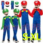 Halloween Kids Boys Super Mario and Luigi Fancy Dress Plumber Bros  Costume -