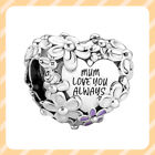 Authentic Mom Daisy Flower Heart Charm 925 Sterling Silver Women Bracelet Charm