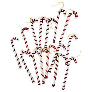 VINTAGE Plastic CANDY CANE Christmas Ornaments Lot Of 15 Glitter Ribbon 6.5”
