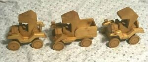 vintage (LOT OF 3) HAND-MADE SOLID WOOD CARS & TRUCK PULL-TOYS 7 X 7 X 5