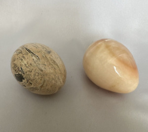 Lot of 2 Stone Polished Easter Eggs in Peach and Cream colors Agate? Onyx?