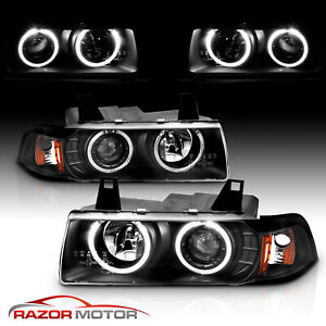 [Dual LED Halo] 1992-1999 Fit BMW E36 3 Series Coupe Projector Black Headlights (For: BMW)