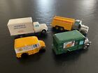 LOT OF 4 VINTAGE TOY RESIN DELIVERY TRUCKS ,ALL MISSING 1 TO 4 WHEELS