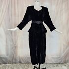 Antique Black Velvet 1930s 1920s Volup Dress Gown Long Sleeve Peplum style As is