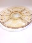 Vintage Etched Amber Glass Sectioned Appetizer Snack Plate