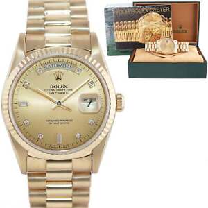MINT Rolex President 18238 Champagne Factory Diamond Double Quick Gold Watch