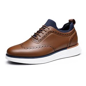 Men's Dress Sneaker Oxfords Casual Wingtip Brogue Non-Slip Formal Shoes Brown