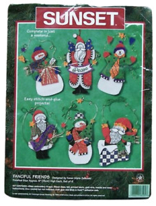 Sunset Fanciful Friends Christmas Ornament Sewing Kit Santa and Snowmen 18125