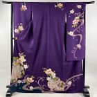 Japanese Silk Kimono Vintage Furisode Gold Purple Cherry Blossom Wave Grass 67