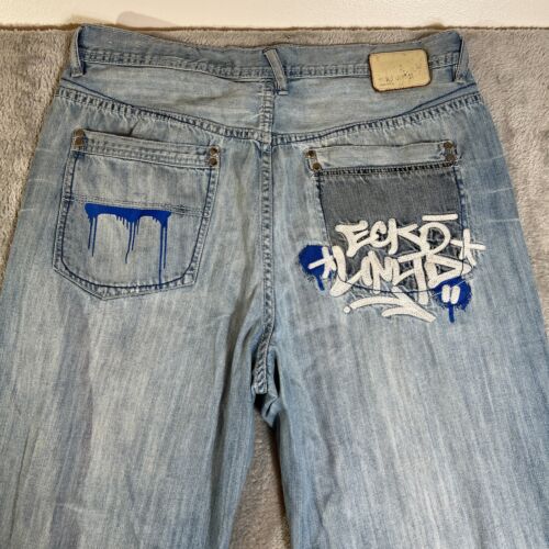 Vintage Ecko Unltd Jeans Mens 36x32 Baggy Fit Embroidered Graffiti Skater Y2K