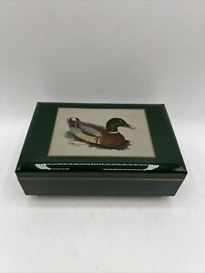 New ListingVintage Lacquerware Music Box, Jewerly Storage Green Mallard Duck 