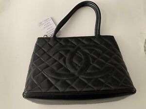 Chanel Medallion Tote Quilted Caviar Leather Black Bag With Silver Hardware