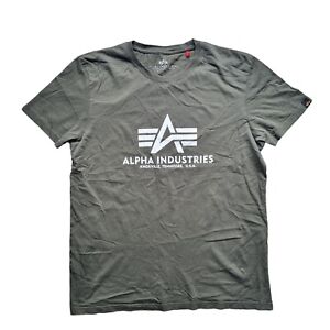 Alpha Industries T Shirt Size L Large Mens Green Logo Slim Fit Designer Classic