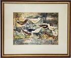 Vintage 40s-50s Original Framed Watercolor Painting Mid-Century Style Birds