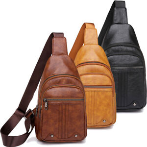 Women Chest bag Men Sling Backpack Leather Retro Crossbody Bag Shoulder Bag New8