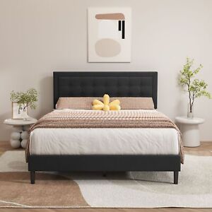 Upholstered Platform Bed: Sleek Metal Frame, Elegant Design