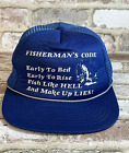 Vintage FISHERMAN'S CODE Blue Mesh Trucker Hat Cap Snapback Funny Fishing