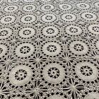 Antique Hand Crocheted ECRU Tablecloth 65x87 Medallions Heavy - Well Made
