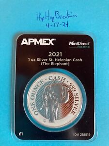 2021 St. Helena 1 oz Silver £1 Cash: The Elephant Mint Direct TEP.  1 oz silver
