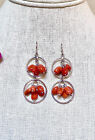 Lovely Artisan/Designer Sterling Silver & Red Coral Dangle Earrings