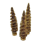 Vintage Gold Glitter Christmas Bottle Brush Trees 14.5
