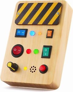 Busy Board Toys for Ages 2-4 Toddler Boy Toys 2-3, Wooden Travel Toys with Light