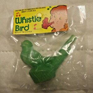 Vintage Green Plastic Toy Singing Water Whistle Bird New Old Store Stock