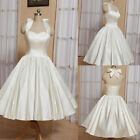 Short Ivory Wedding Dresses Satin Halter Neck with Bow Tea Length Bridal Dresses