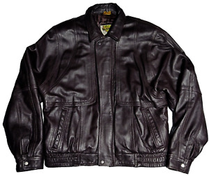 VTG PHASE 2 Men Large Brown Full Zip Leather Bomber Jacket