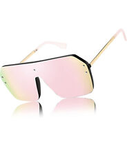 Fashion Women Frame Pink Mirror Eye Wear Shield Oversized Big Sunglasses Luxury