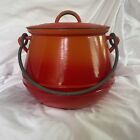 New ListingVintage Le Creuset Cousances Cast Iron Enamel Bean Pot w Bail Flame Orange Red