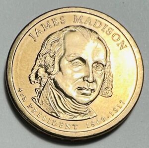 2007  James Madison $1 One Dollar Presidential Golden Colored Coin 4th President