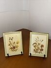 2 Vintage Dried Pressed Pansy Flowers in Wood Frame Signed 5.25”x4”