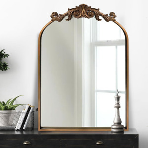 Arched Mirror,Gold Traditional Vintage Ornate Baroque Mirror,Antique Brass