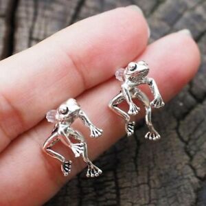 Silver Plated Frog Stud Animals Earrings Dangle Wedding Party Jewelry Women Gift