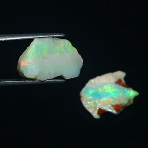 Australian Coober Pedy Multi Fire Opal Rough 2 Pce Lot Gemstone 17.35 Cts #371