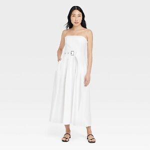 Women's Belted Midi Bandeau Dress - A New Day White 6