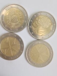 2 EURO Maltese lot OF 4 COINS MIXED VALUE low mintage Rare set for collection ,
