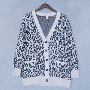 Magaschoni Cardigan Womens Small Beige Wool Blend Animal Leopard Print Sweater