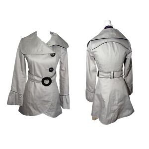 Anthropologie Soia & Kyo Small Grey w/ Black Belted Light Trench Coat Jacket