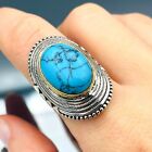 Oval Women Authentic Ladies Blue Turquoise Stone Ring, Handmade 925 Silver Ring