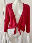 New DKNY Silk & Cashmere Cropped Raspberry Red Cropped Sweater Tie Center Sz M