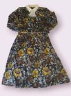 Vintage Black Floral Lace Collar Cottagecore Prairie Long Sleeve Maxi Dress L
