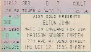 ELTON JOHN Concert Ticket Stub MADISON SQUARE GARDEN,OCT.12TH 1995 RARE