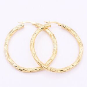 4x50mm Textured Hoop Earrings 14K Yellow Gold-Plated Sterling Silver 925