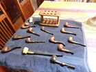 VERY NICE LOT OF 15 ASSORTED BRIAR/MEERSCHAUM SMOKING PIPES W/8 PC PIPE STAND NR