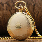 Vintage Mechanical Pocket Watch with Fob Chain Luxury Gold Case Hand Wind Gifts