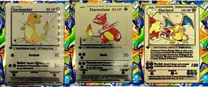 Charmander Charmeleon Charizard  Gold Metal Pokémon Card Collectible Gift