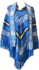 Aztec Poncho Shawl Blue Unisex w/Fringe Excellent Condition One Size Mexican